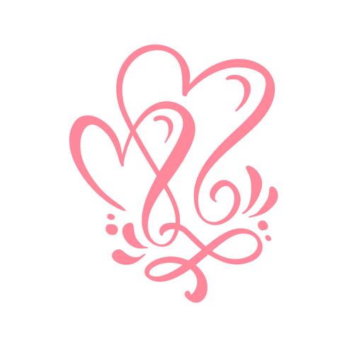 Dos corazones de enamorados caligráficos. Vector de caligrafía hecha a mano. Decoración para tarjetas de felicitación, tazas, superposiciones de fotos, estampado de camisetas, folleto, diseño de carteles