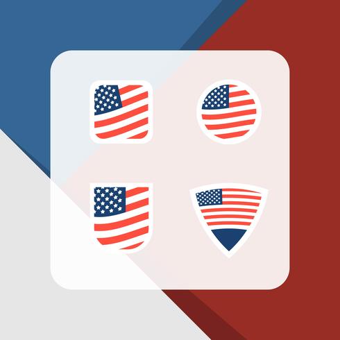 Flat  American Flag Badge Set Collection vector