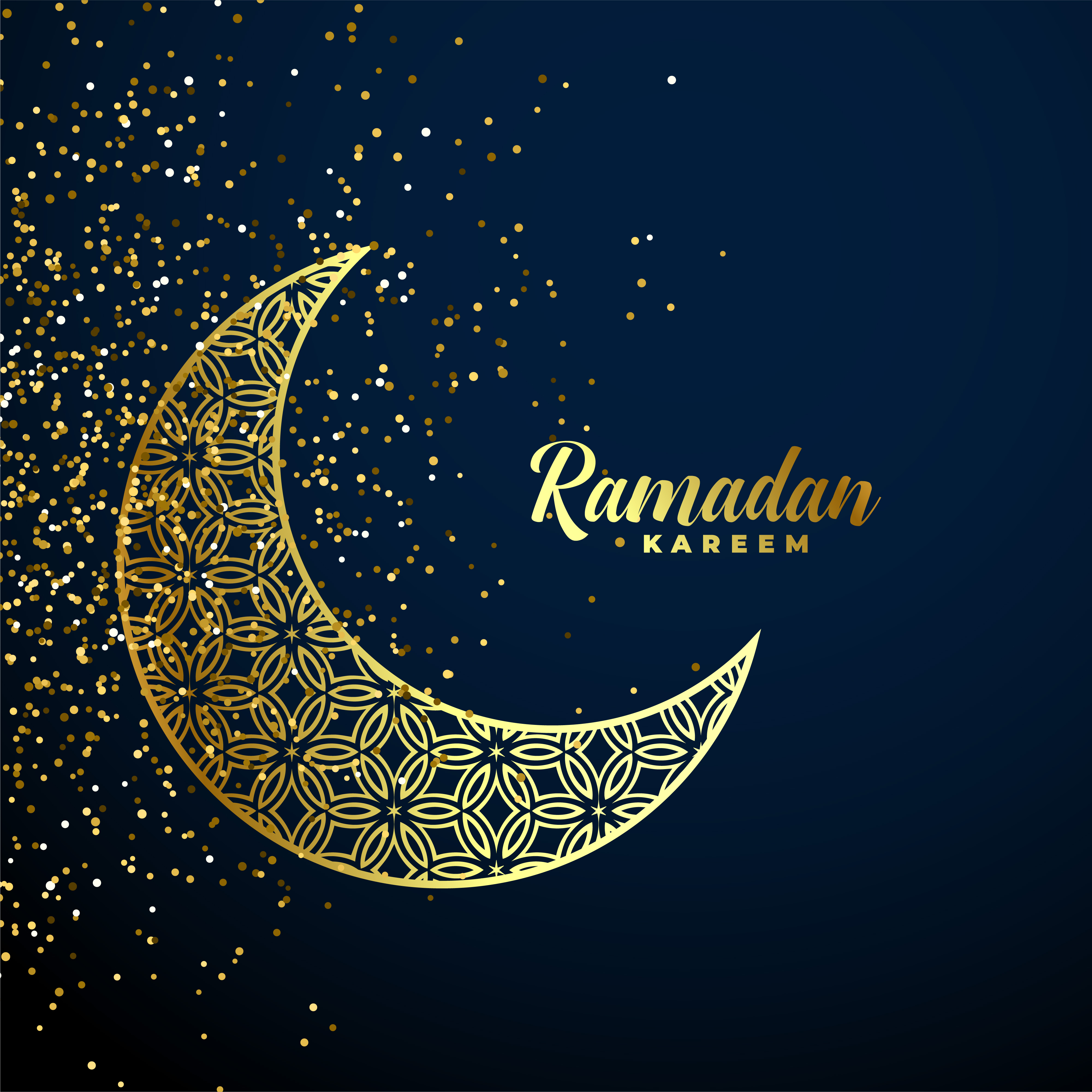 Golden Decorative Moon With Glitter Ramadan Kareem Background