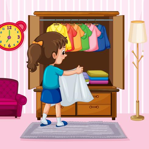 A Girl Folding Cloth in Wardrobe vector