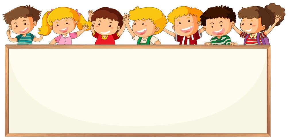 Children on blank frame template vector