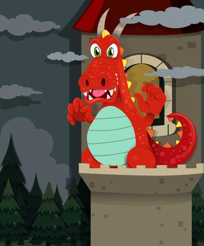 Red dragon at the castle vector