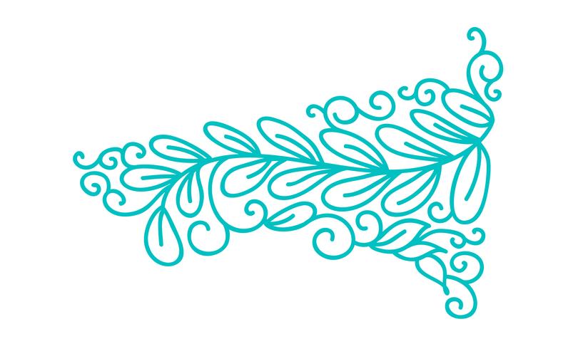 Turquoise monoline scandinavian folk flourish with leaves and flowers vector