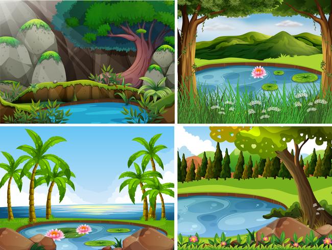 Four background scenes of forest vector