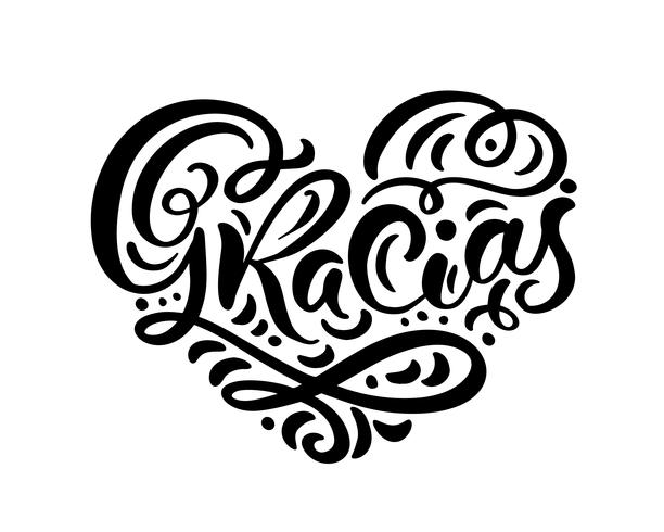 Gracias corazón letras escritas a mano. Pincel de caligrafía moderna. Gracias en español Aislado en el fondo Amor ilustracion vectorial vector