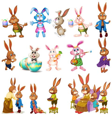 Different characters of bunnies vector