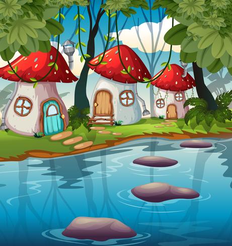 Enchanted mushroom house in nature vector