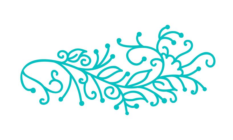 Turquoise monoline scandinavian folk flourish with leaves  flowers vector