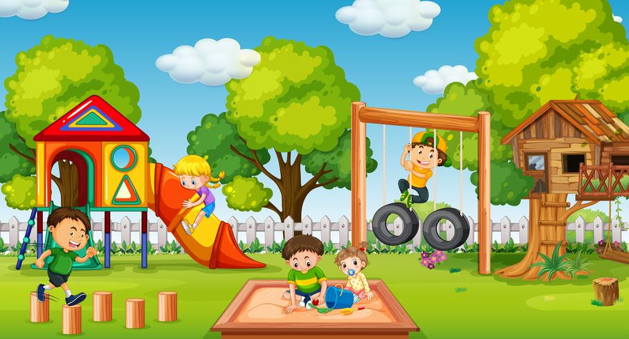 Children playing in fun playground vector