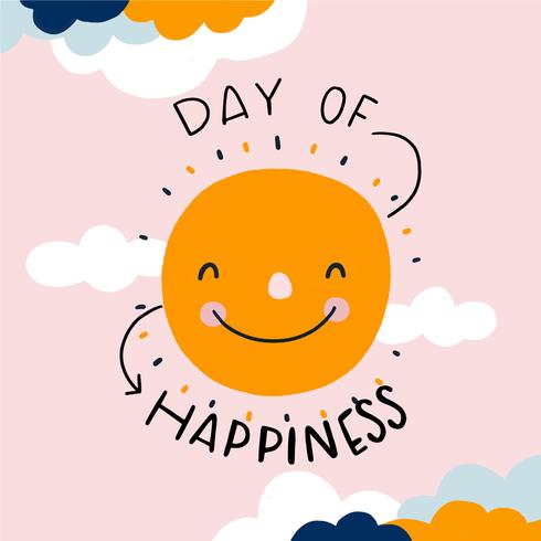 Cute Sun Smiling With Clouds To Day Of Happiness vector