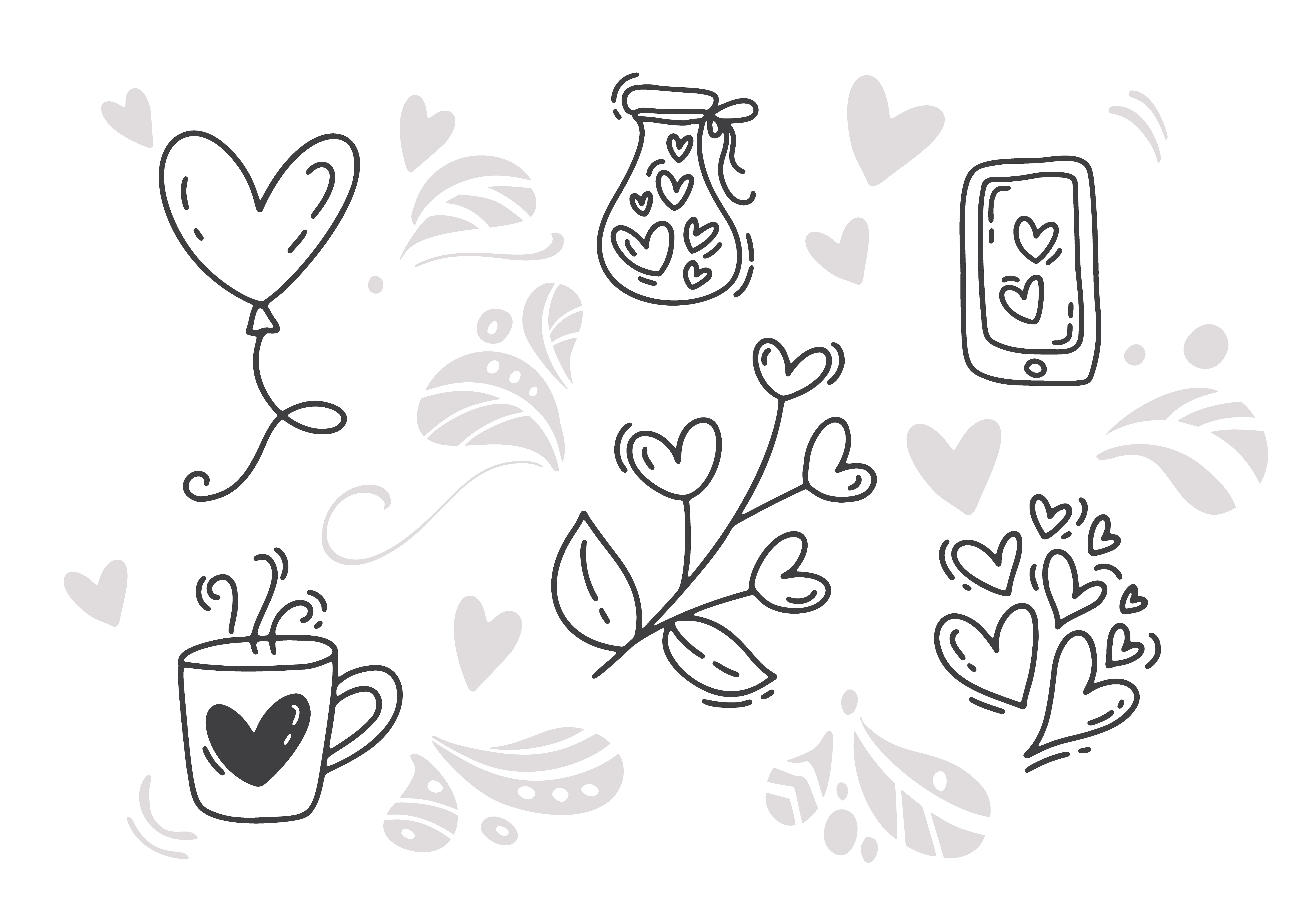 Vector monoline Valentines Day Hand Drawn elements. Happy Valentine Day ...