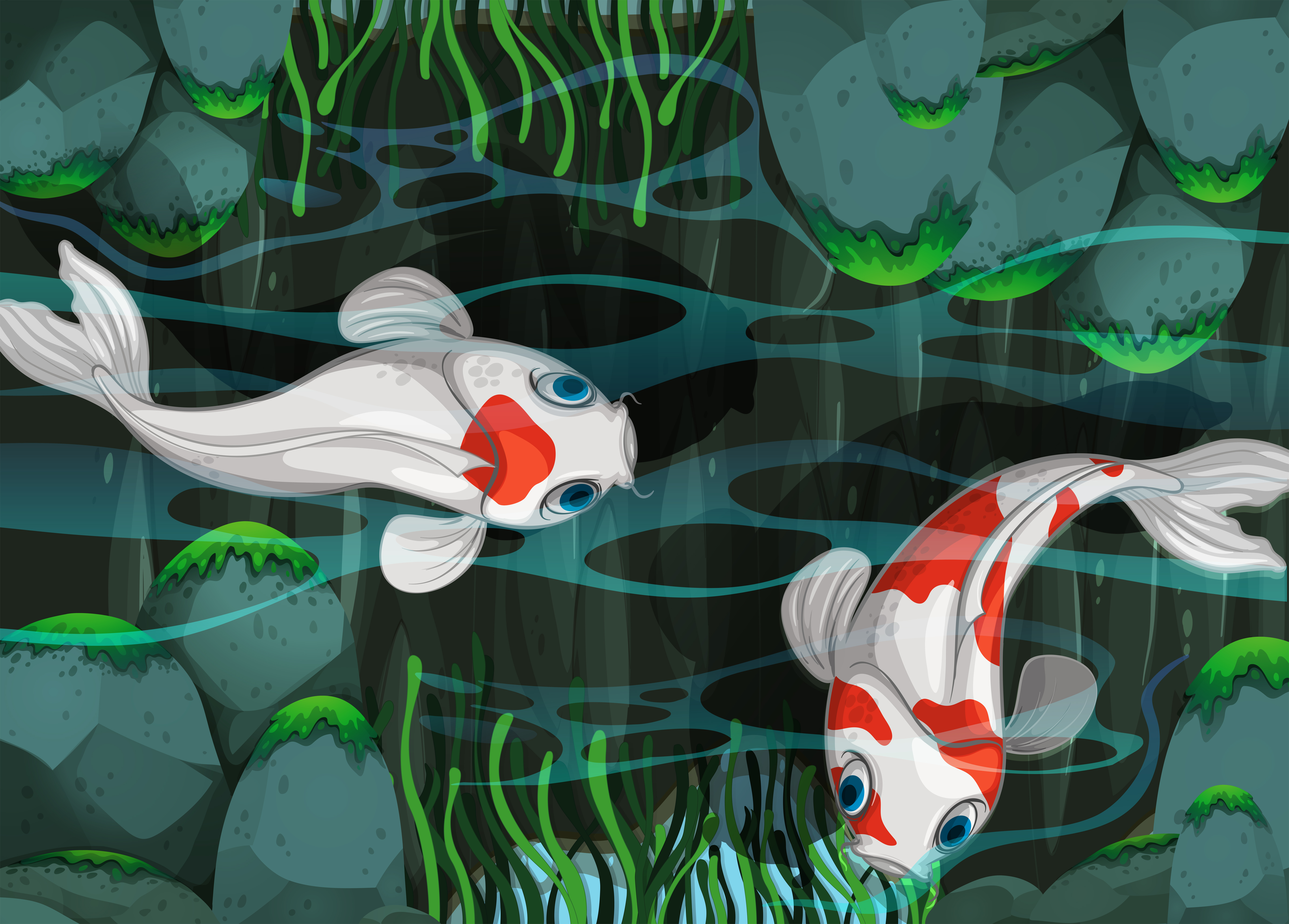 Two fish swimming in the pond 374965 Vector Art at Vecteezy