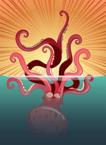 Giant octopus under the ocean vector