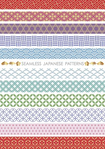 Set of Japanese traditional, seamless patterns. vector