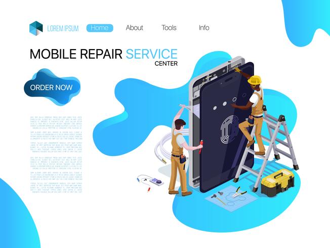 Vector people in the form of a telephone repair service.3d isometric vector illustration design templates for business.