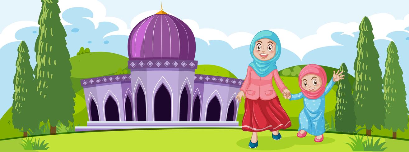 Muslim mother and daughter vector