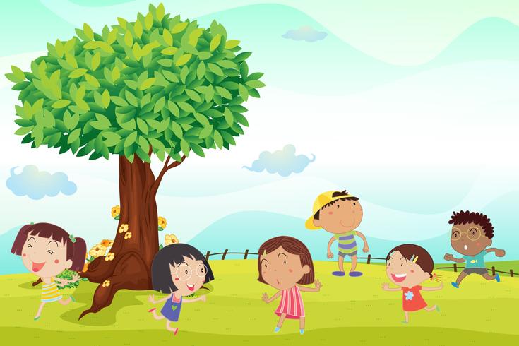 Six children running in park 375074 Vector Art at Vecteezy