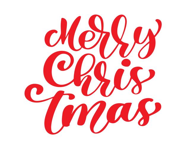 Merry Christmas red vector vintage text. Calligraphic Lettering design card template. Creative typography for Holiday Greeting Gift Poster. Calligraphy Font style Banner isolated on white background