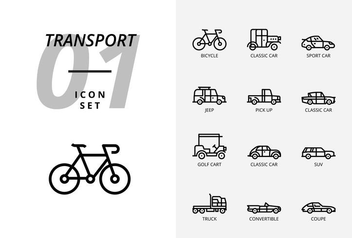 Pack de iconos para transporte y vehículos. Estilo de línea. vector