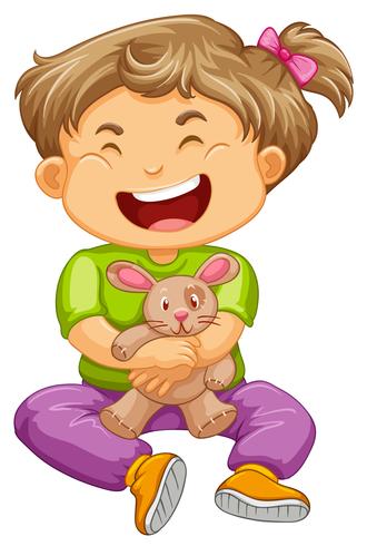 Little toddler girl with bunny doll vector