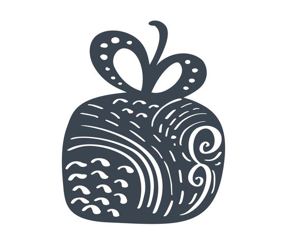 Handdraw escandinavo Navidad giftbox vector icono silueta. Símbolo de contorno de regalo simple. Aislado en blanco web sign kit de imagen picea estilizada