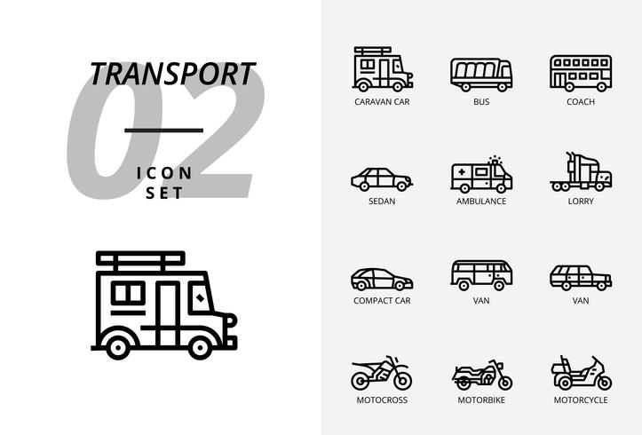 Pack de iconos para transporte y vehículos. Estilo de línea. vector