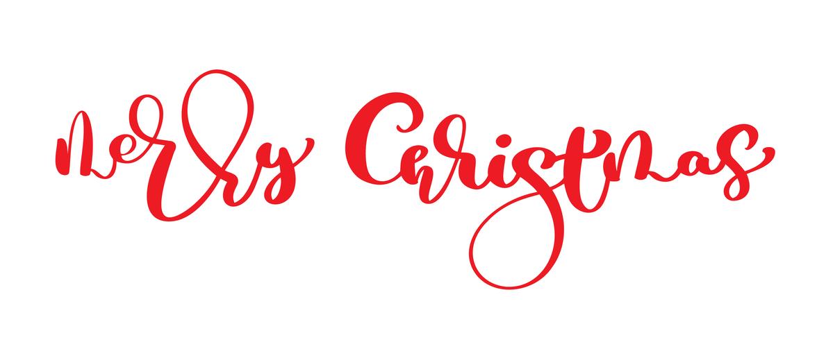 Texto rojo del vintage del vector de la Feliz Navidad. Plantilla de tarjeta de diseño de letras caligráficas escrita mano. Tipografía creativa para el cartel del regalo del saludo del día de fiesta Banner de estilo de fuente de caligrafía aislado sobre fo