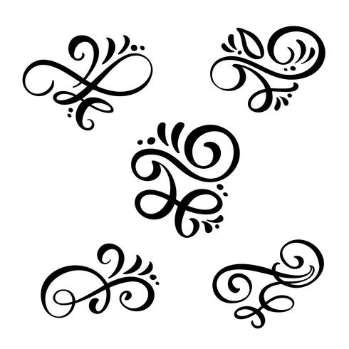Set of vector vintage line elegant dividers and separators, swirls,  corners