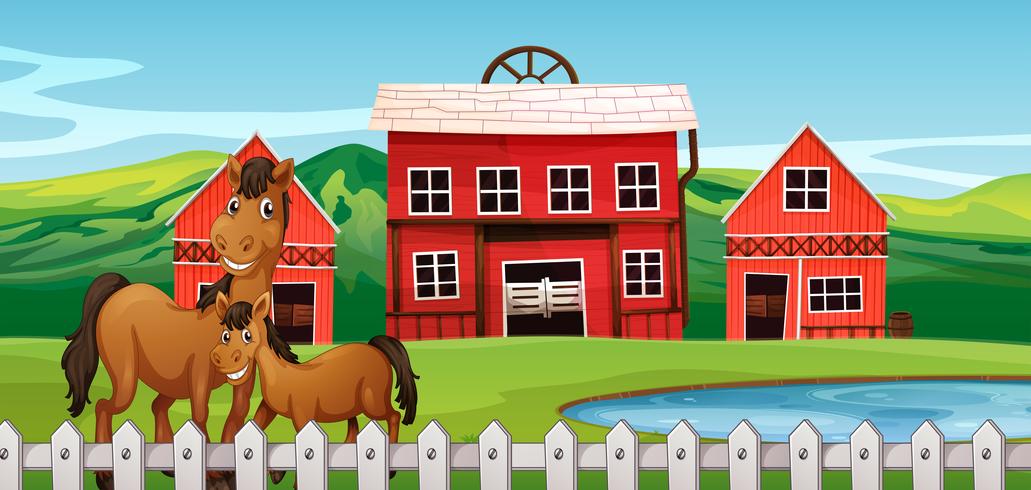 Horse at farmland scene vector