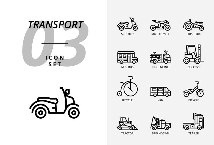 Pack de iconos para transporte y vehículos. vector