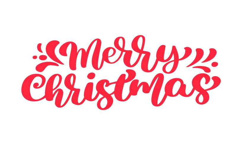 Merry Christmas red vector text Calligraphic Lettering design card template. Creative typography for Holiday Greeting Gift Poster. Calligraphy Font style Banner