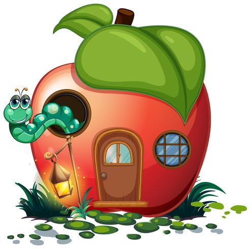 Apple house with caterpillar inside vector