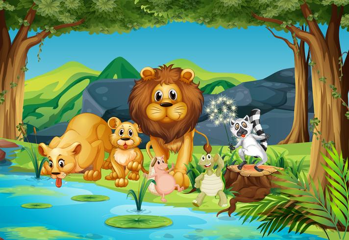 Wild animals living by the river vector
