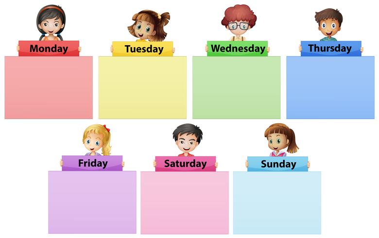 Happy children and seven days of the week vector