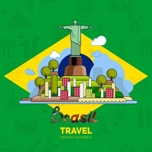 Brazilian landmarks, architecture, on the background of the flag. vector