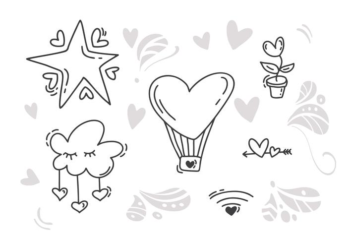 Monoline Valentine's Day Hand Drawn elements vector