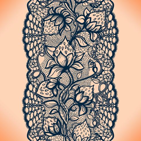 Abstract seamless lace pattern with flowers, leaves and strawberry. Infinitely wallpaper, garment decoration for your design vector