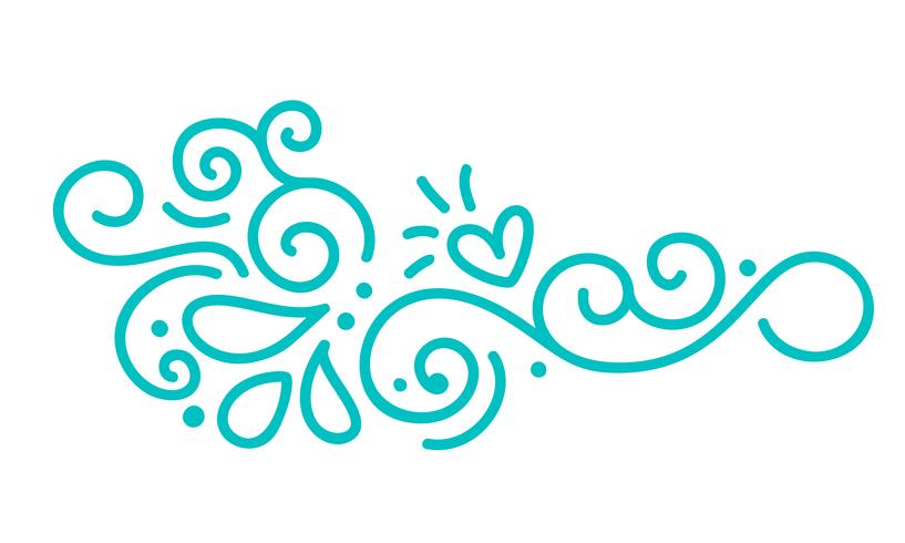 Turquoise monoline scandinavian folk flourish with leaves  flowers vector