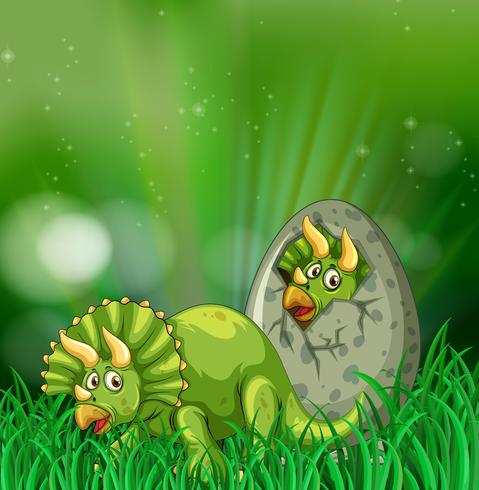 Triceratops hatching egg in the forest vector