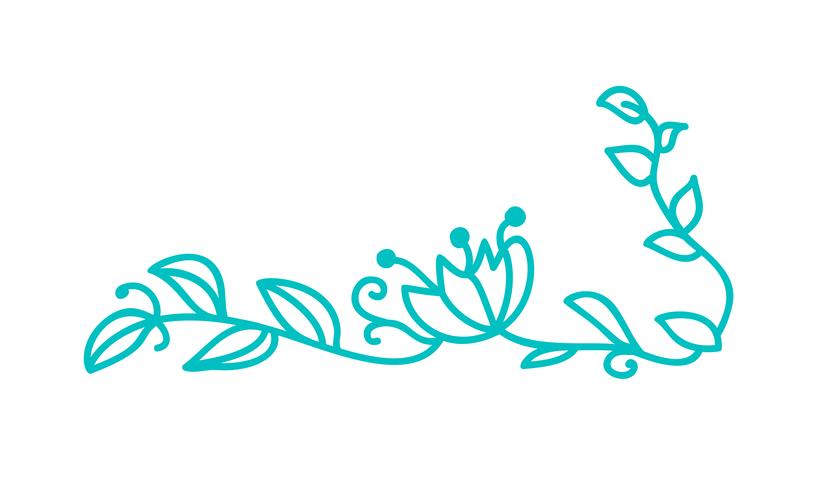 Turquoise monoline scandinavian folk flourish with leaves  flowers vector
