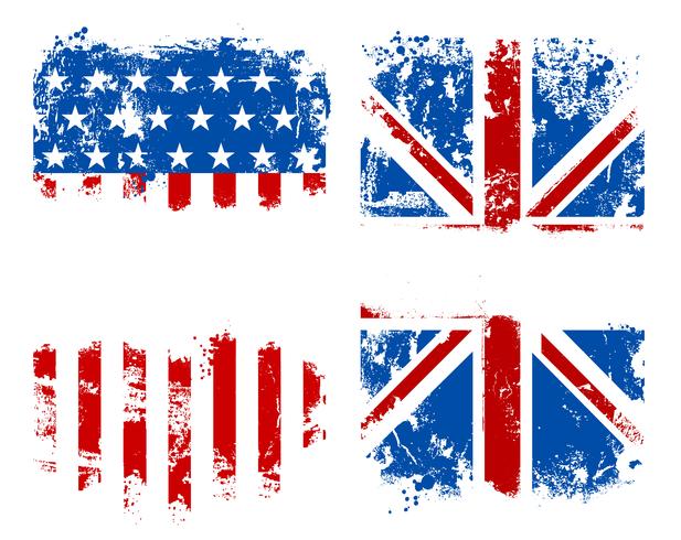 Grunge banners USA and UK national flags vector