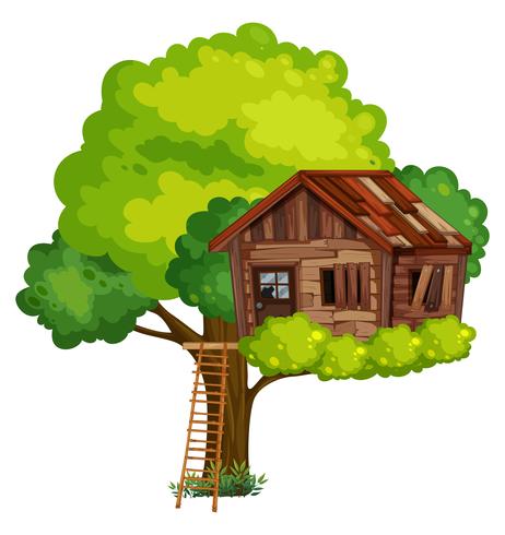 Old treehouse made of wood vector