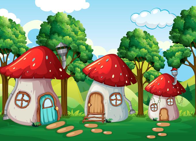 Enchanted mushroom house in nature vector