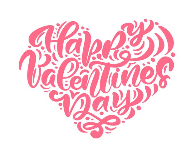 Frase de caligrafía &quot;Feliz día de San Valentín&quot; en forma de corazón vector