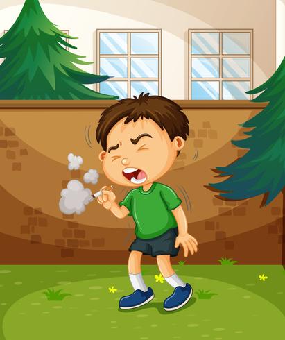 Boy smoking cigarette in the park vector