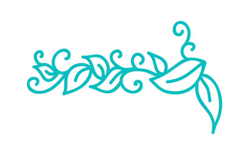 Turquoise monoline scandinavian folk flourish with leaves  flowers vector