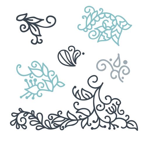 Swirly scandinavian Christmas line curl isolated on white background. Vector flourish vintage for greeting cards. Collection of filigree frame design element decoration illustration