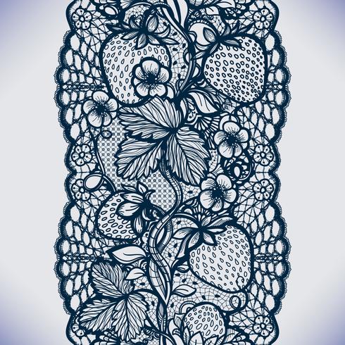 Abstract seamless lace pattern with flowers, leaves and strawberry. vector