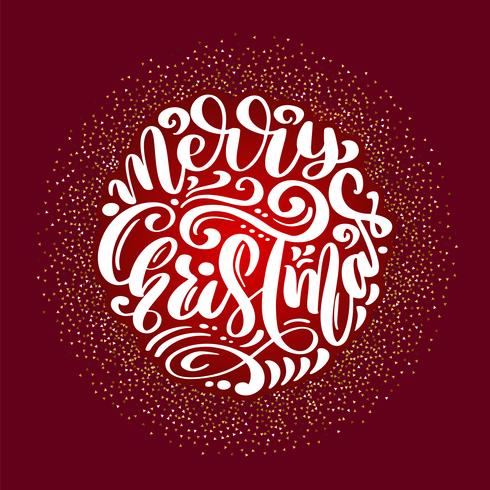 Merry Christmas Calligraphy vector text. Lettering design on red background. Creative typography for Holiday Greeting Gift Poster. Font style Banner