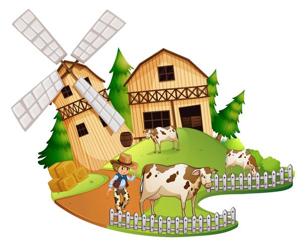 Farmer and cows in the farm vector